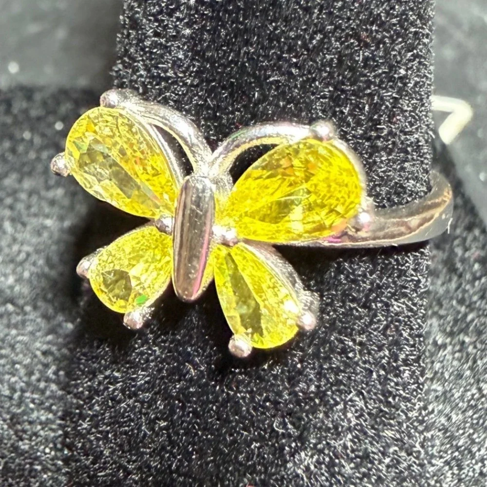 Sterling Silver Butterfly citrine‎ Ring Pear Stones Statement Whimsical fairy